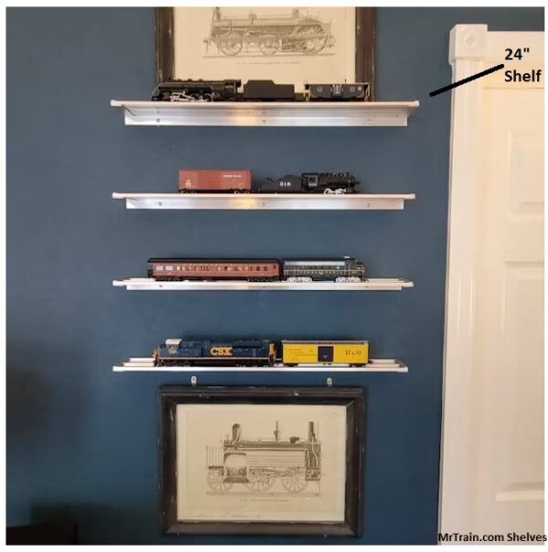 MrTrain.com train display shelves cut to 24" length. Customer photo.