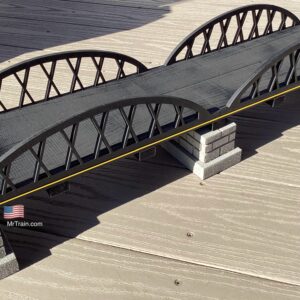 MrTrain.com 24-inch double bowstring bridge with piers. Shows measurements.