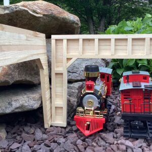 G Scale double track timber framed tunnel portals model railroad scenery.