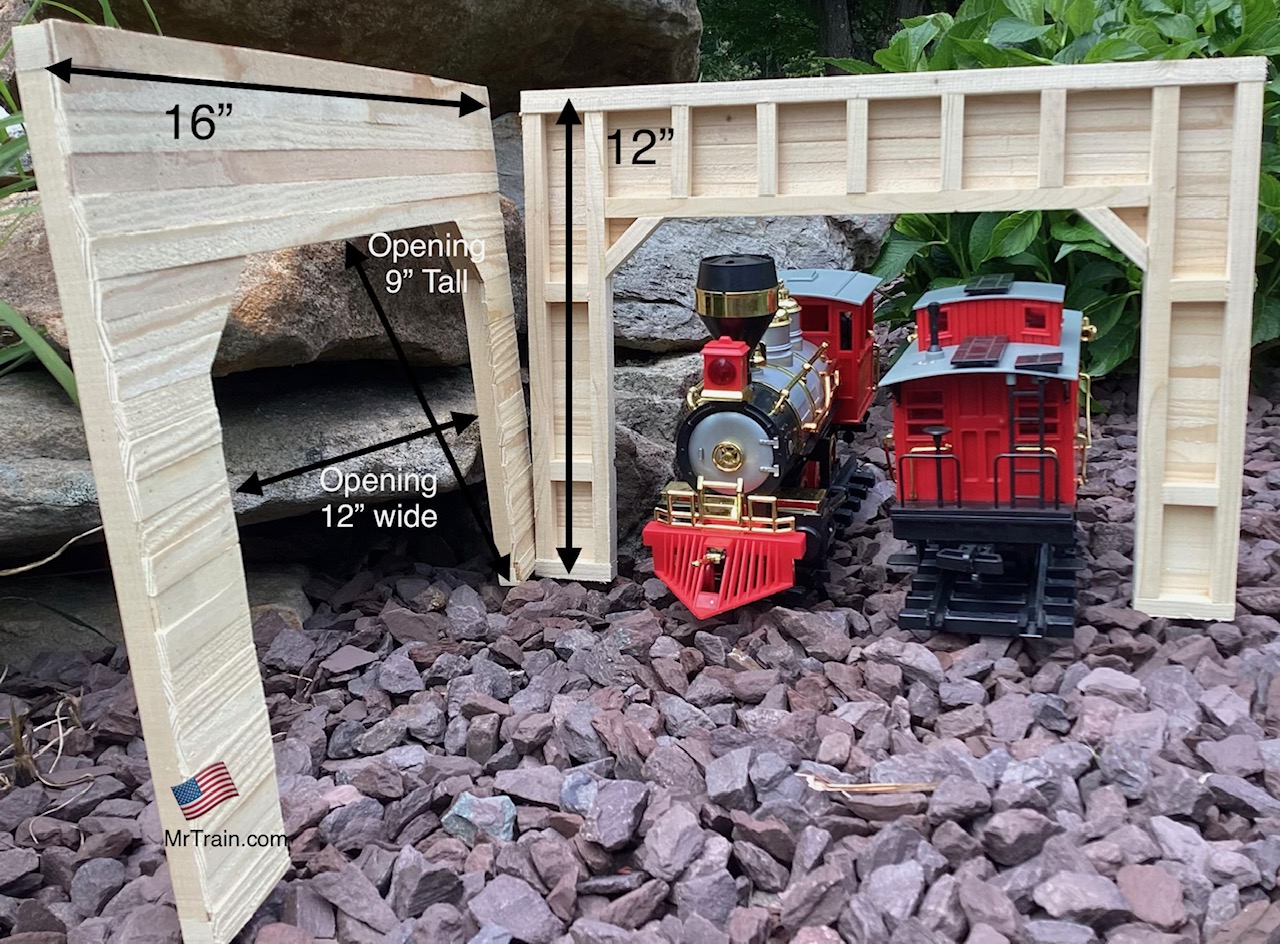 G Scale double track timber framed tunnel portals model railroad scenery.