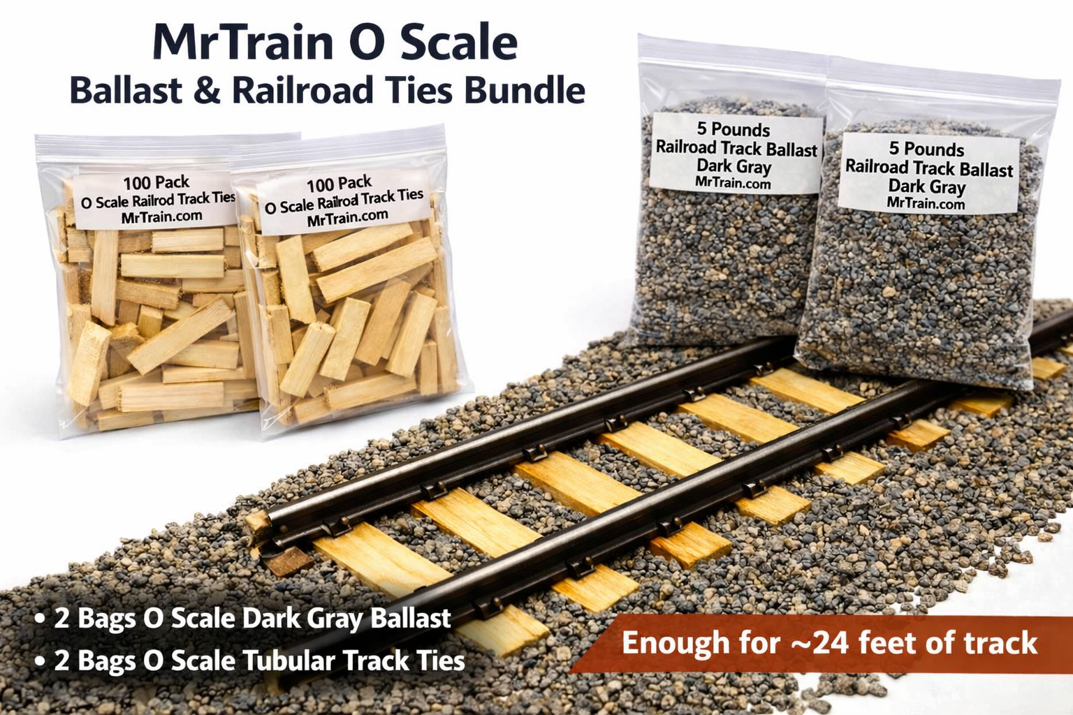 MrTrain O Scale Ballast & Tubular Track Ties Bundle – 24ft Coverage